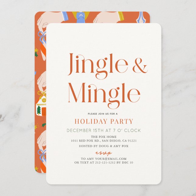 Jingle & Mingle Minimal Christmas Holiday Party Invitation (Front/Back)