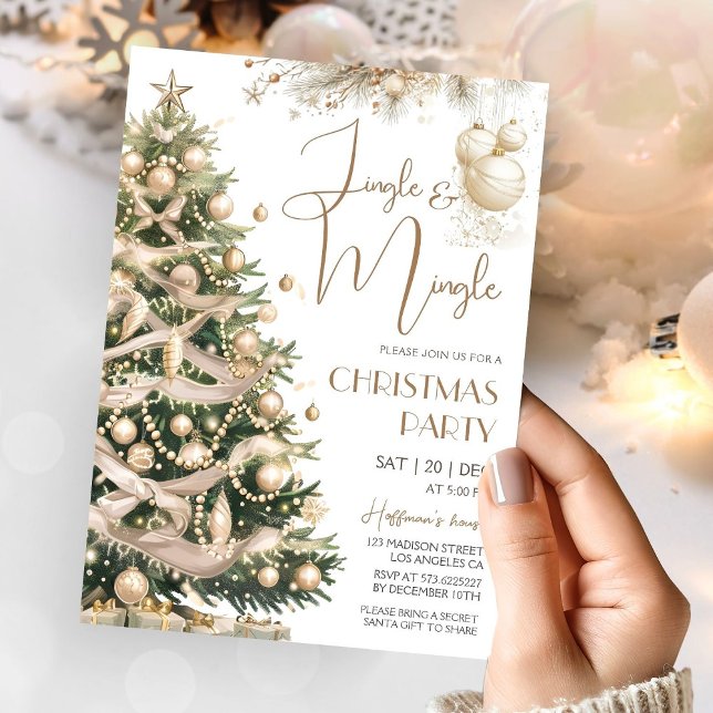 Jingle & Mingle Modern Elegant Gold Christmas Invitation (Creator Uploaded)