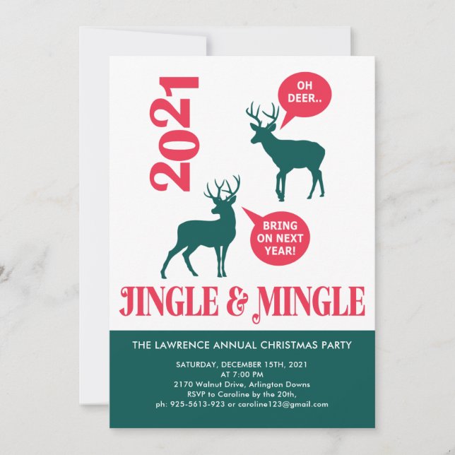 Jingle & Mingle Reindeer Christmas Party Fun Invitation (Front)