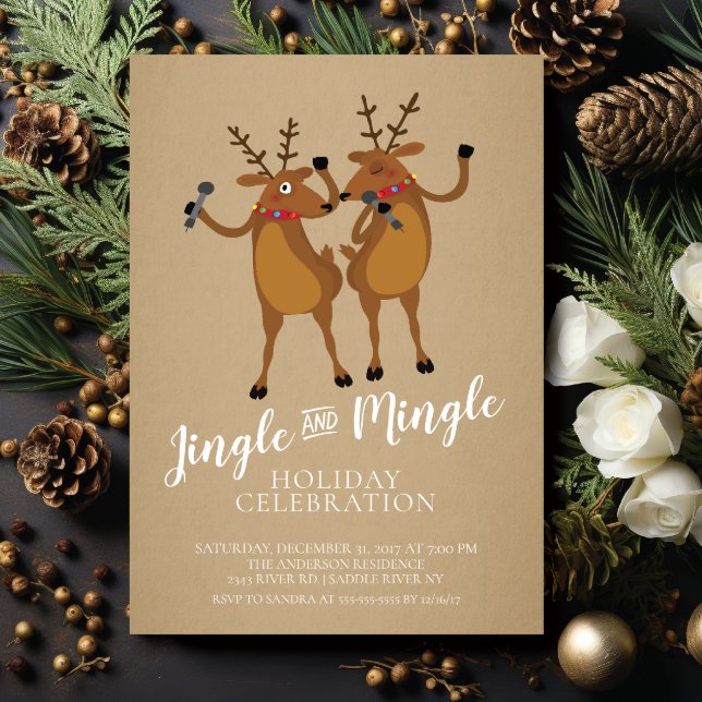 Jingle & Mingle Reindeer Holiday Party Invitation (Creator Uploaded)
