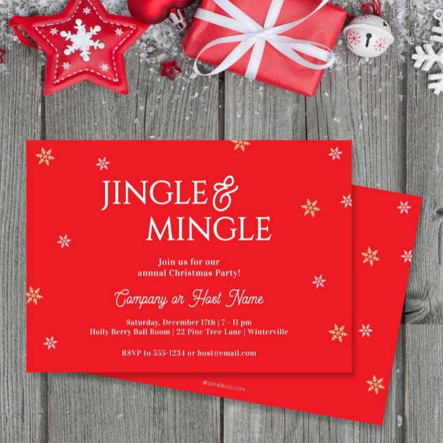 Jingle & Mingle Snowflakes Red Christmas Party Invitation (Creator Uploaded)