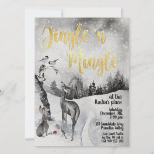 Jingle & Mingle Watercolor Woodland Party Invite