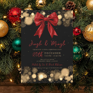 Jingle Mingle Xmas Party Winter Gold Bow Red  Invitation