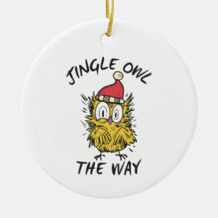 Jingle Owl the way Funny Santa Owl Ceramic Ornament
