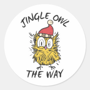 Jingle Owl the way Funny Santa Owl Classic Round Sticker