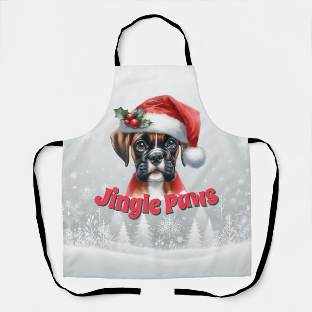 Jingle Paws and Boxer Dog Joy  Apron (Front)