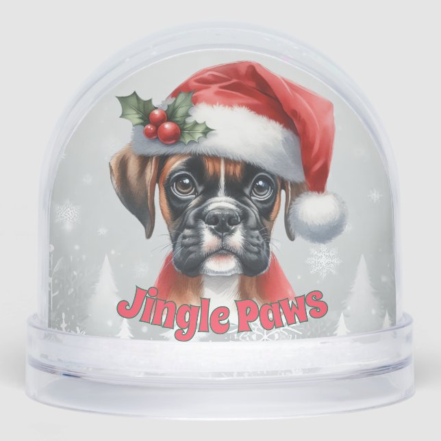 Jingle Paws and Boxer Dog Joy  Snowglobe (Front)