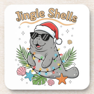 Jingle Shells Tropical Santa Manatee Christmas Coaster