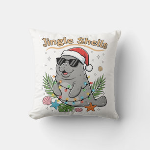 Jingle Shells Tropical Santa Manatee Christmas Cushion