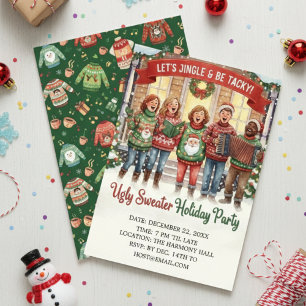 Jingle & Tacky Ugly Sweater Holiday Caroler Invitation