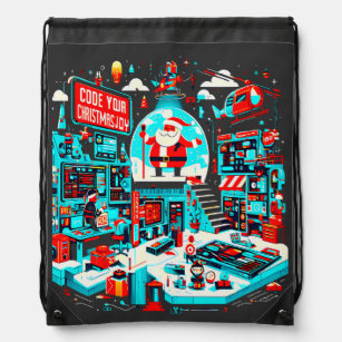 Jingle to Santa's Hi-Tech Xmas Workshop Wonderland Drawstring Bag