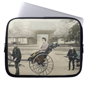 'Jinrikisha' in front of a temple, c.1880 (hand co Laptop Sleeve