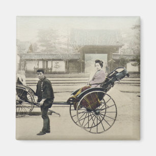 'Jinrikisha' in front of a temple, c.1880 (hand co Magnet