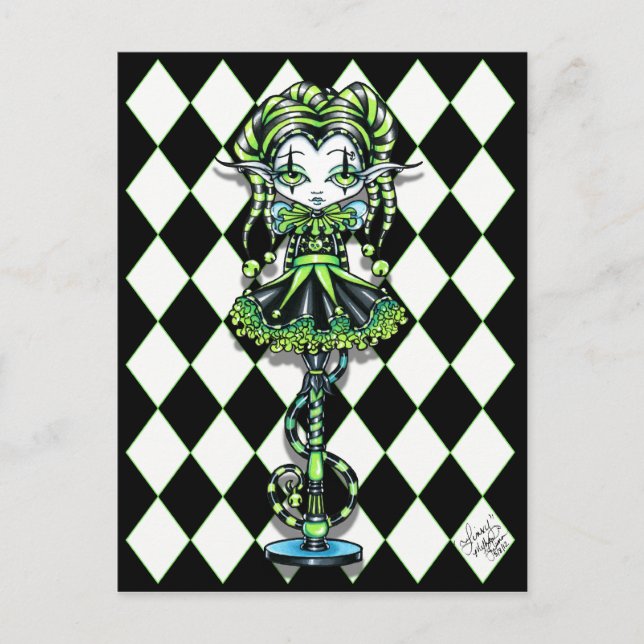 Jinxy Harlequin Pixie Stick Jester Fairy Postcard (Front)