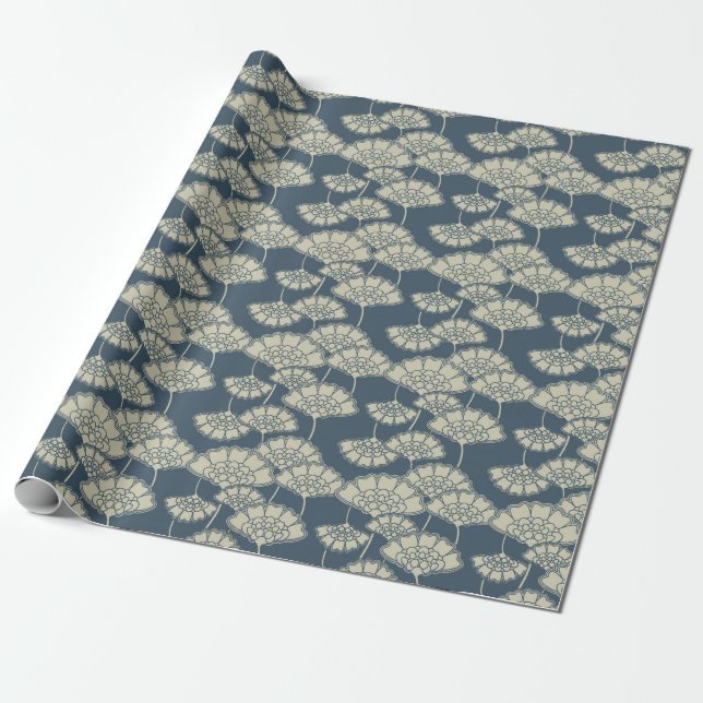 Jitaku Blue Lotus Wrapping Paper (Unrolled)