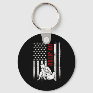 Jiu Jitsu American Flag Distressed USA Patriotic Key Ring