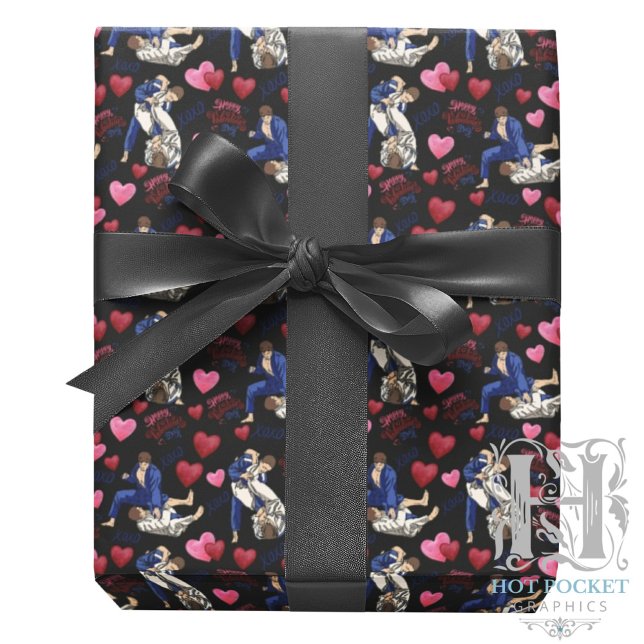 Jiu Jitsu BJJ Valentine Gift Wrapping Paper Black (Creator Uploaded)