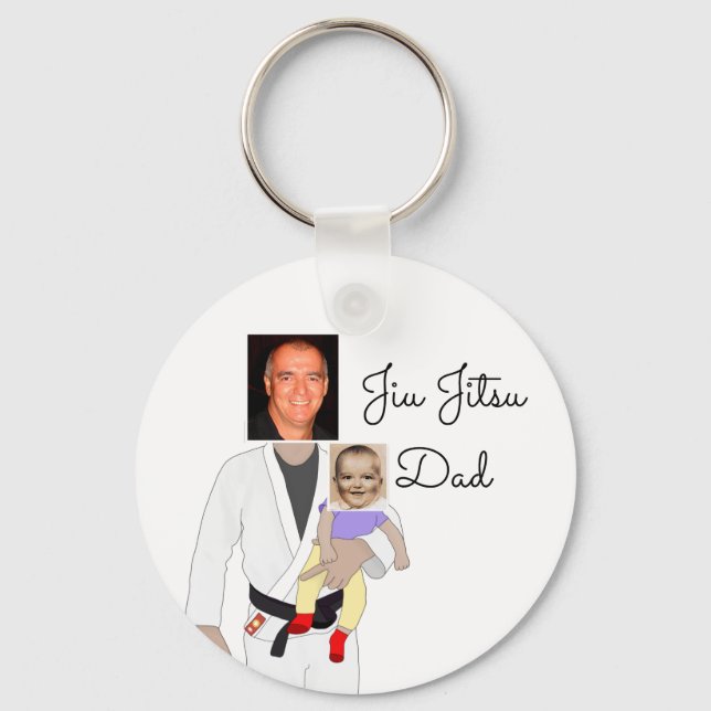 Jiu Jitsu Dad Custom Photos and Handwritten Text Key Ring (Front)