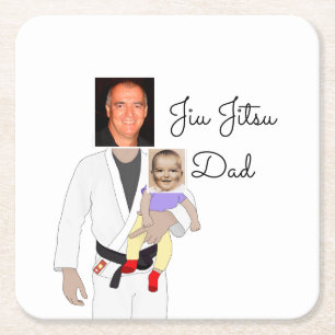 Jiu Jitsu Dad Custom Photos and Handwritten Text Square Paper Coaster