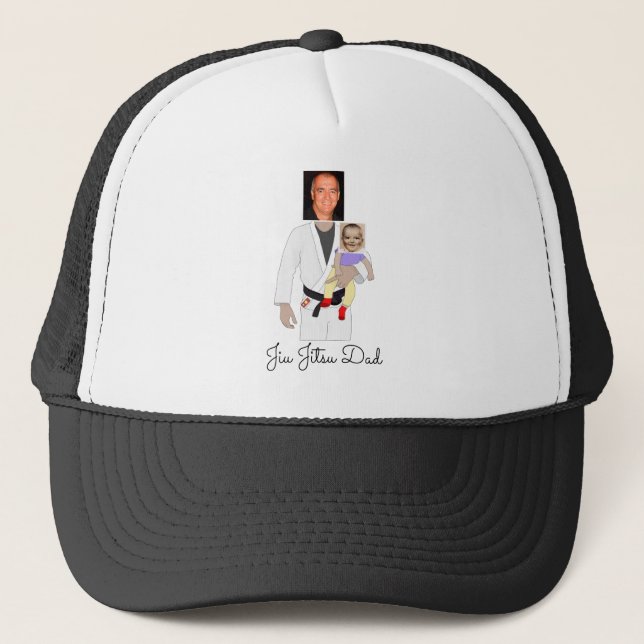 Jiu Jitsu Dad Custom Photos and Handwritten Text Trucker Hat (Front)