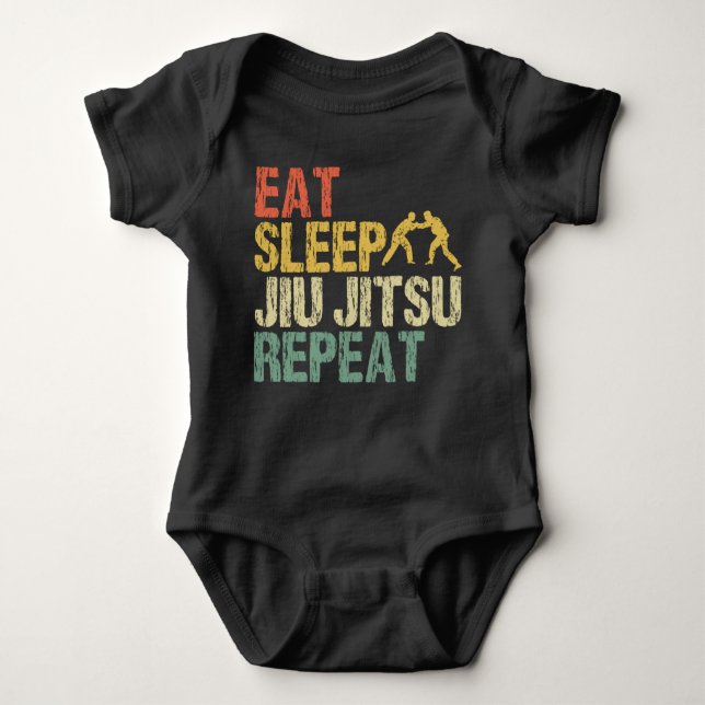 Jiu Jitsu Fight Martial Arts Eat Sleep Retro gift Baby Bodysuit (Front)