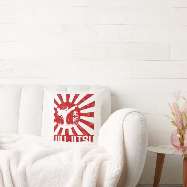 Jiu Jitsu Fighter Japanese Vintage Martial Arts Cushion (Couch)