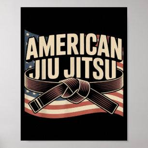 Jiu Jitsu Patriotic American USA Flag Retro Poster