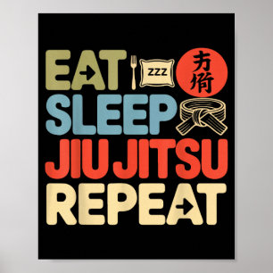 Jiu Jitsu Retro Vintage Eat Sleep Jiu Jitsu Repeat Poster