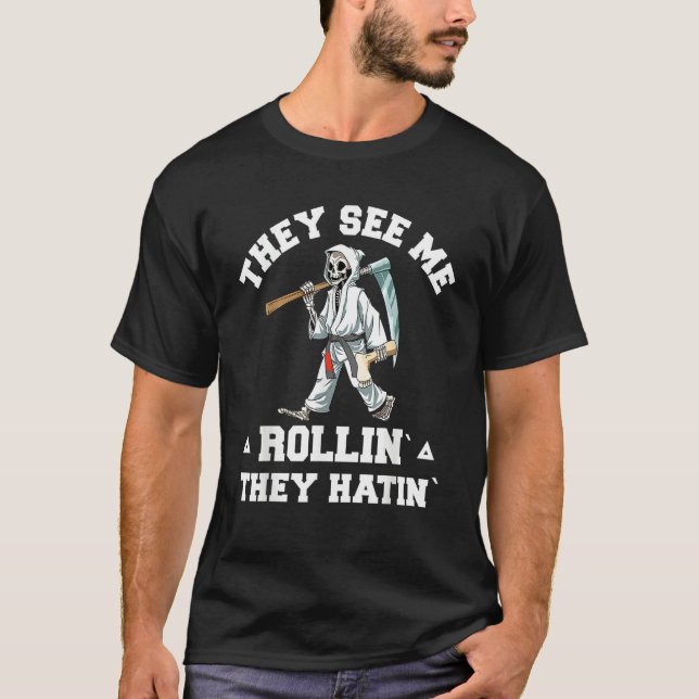 Jiu Jitsu Rollin   BJJ Grappling Grim Reaper T-Shirt (Front)