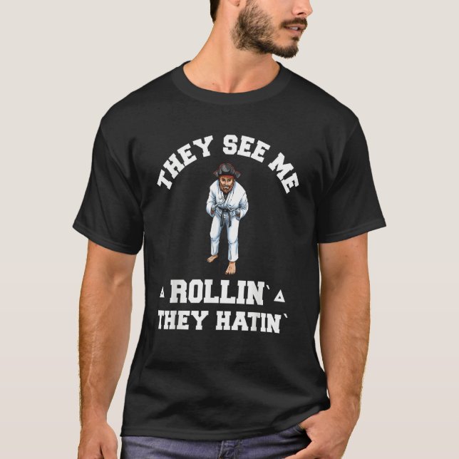 Jiu Jitsu Rollin   BJJ Grappling Pirate T-Shirt (Front)
