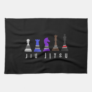 jiu jitsu training   chess, gift  bjj with text. tea towel