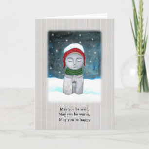 Jizo in Snow Art Custom Text Buddhist Holiday  Card
