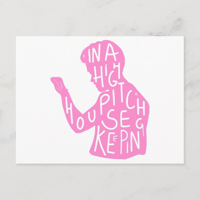 JJs silhouette housekeeping quote  in pastel pink  Holiday Postcard (Front)