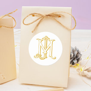 JM or MJ Monogram vintage antique sticker in gold