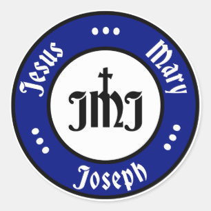 JMJ: Jesus, Mary, Joseph Logo (Blue) Classic Round Sticker