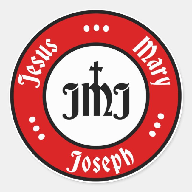 JMJ: Jesus, Mary, Joseph Logo (Red) Classic Round Sticker (Front)