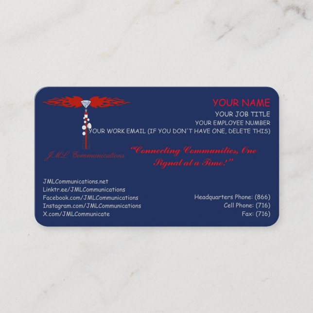 JML Communications Business Appointment Card (Front)