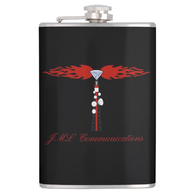 JML Communications Tower Logo Hip Flask (Front)