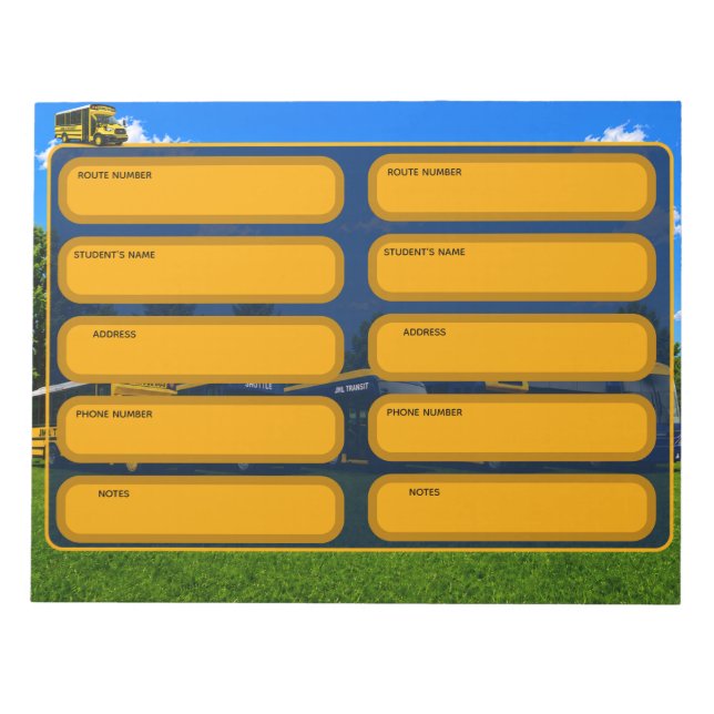 JML Transit; Student Contract Information Notepad (Front)