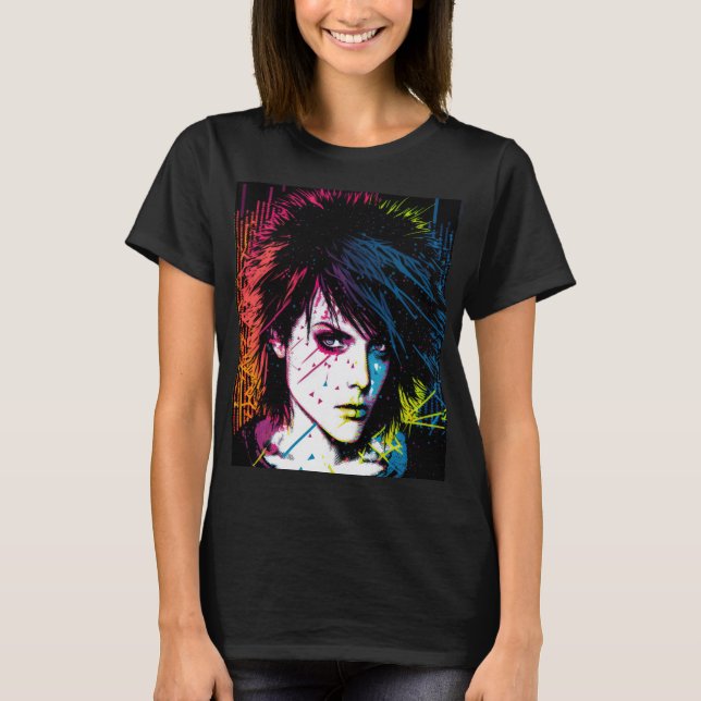 Joan Jett Homage Rock Star Rainbow Neon T-Shirt  (Front)