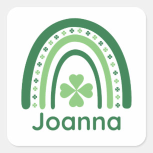 Joanna Name Clover Boho Rainbow Square Sticker