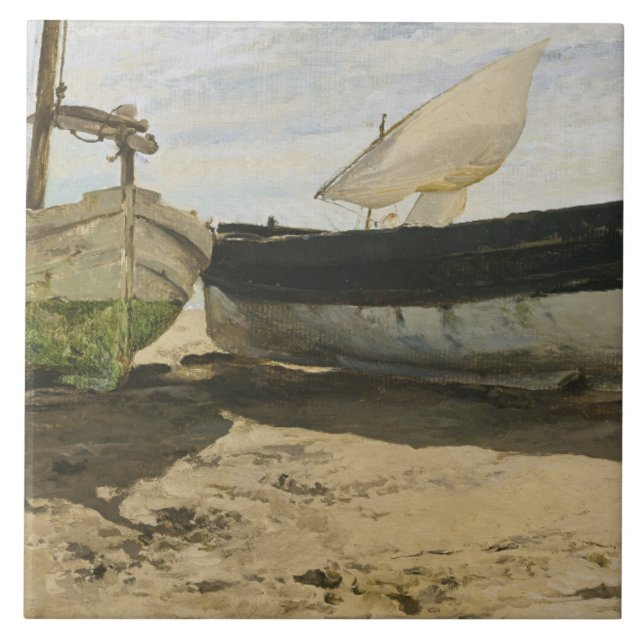 Joaquin Sorolla - Fishing boats on the beach Ceramic Tile (Front)