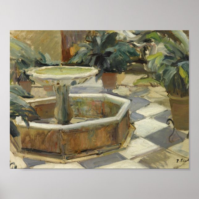 Joaquin Sorolla - Fountain in a courtyard Poster (Front)