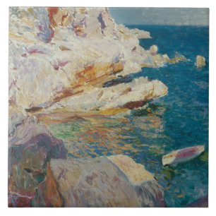 Joaquin Sorolla-Rocks of Javea and the White Boat Tile