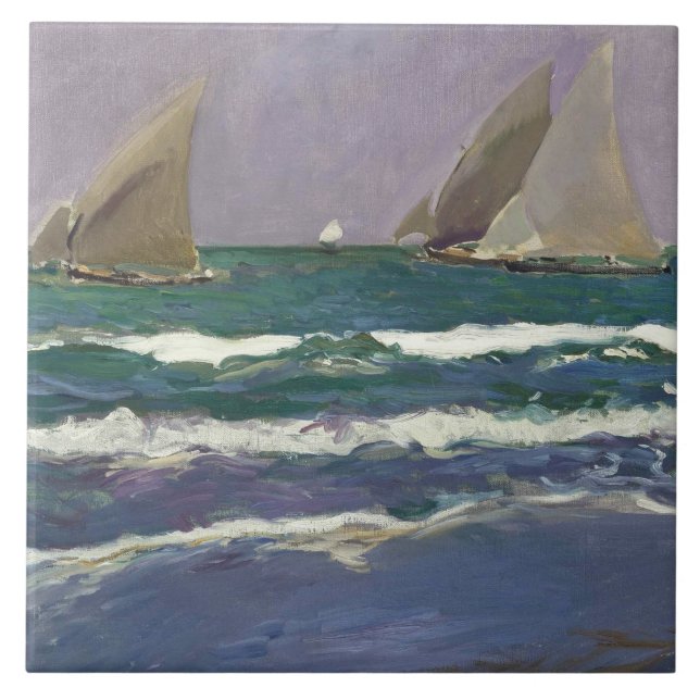 Joaquin Sorolla - Ship Sails in the Sea Ceramic Tile (Front)