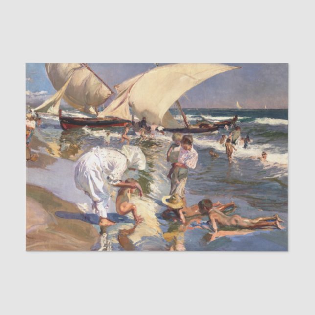 Joaquin Sorolla - Valencia Beach by Morning Light Tissue Paper (Front)