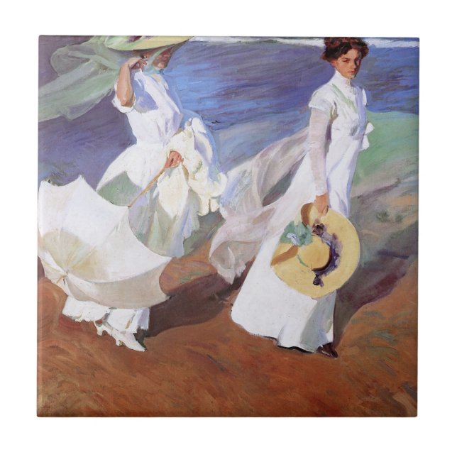 Joaquin Sorolla Women Walking Beach Ceramic Tile (Front)