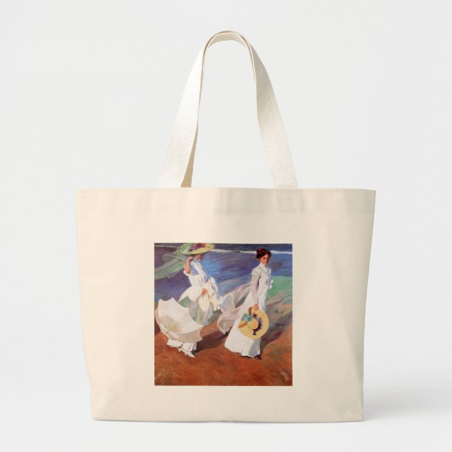 Joaquin Sorolla Women Walking Beach Large Tote Bag (Front)