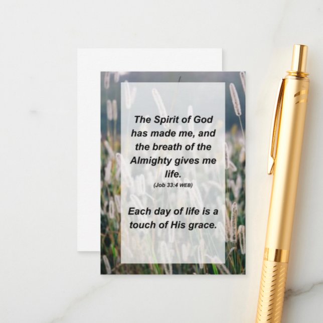 Job 33:4 The Spirit of God has made me, and the Enclosure Card (Front/Back In Situ)