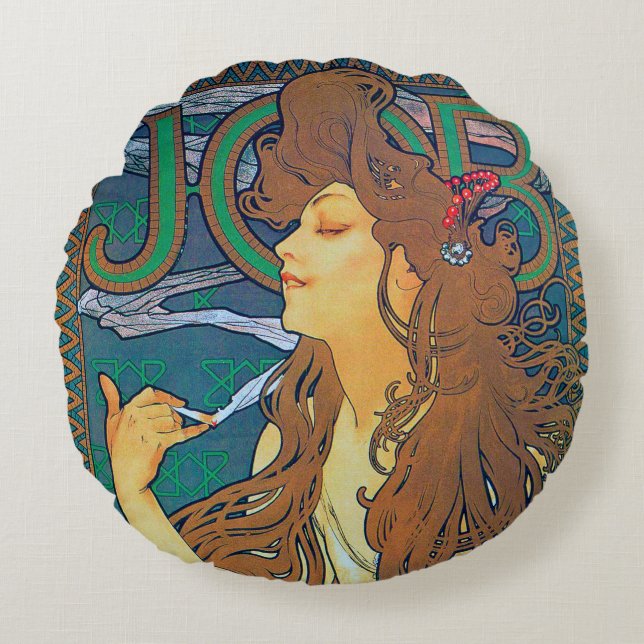 JOB, Alphonse Mucha Throw Pillow (Front)